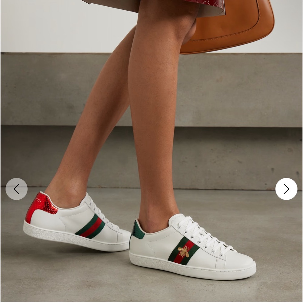 Gucci Ace watersnake-trimmed embroidered leather sneakers